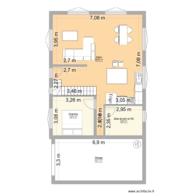 Maison Riec. Plan de 4 pièces et 88 m2