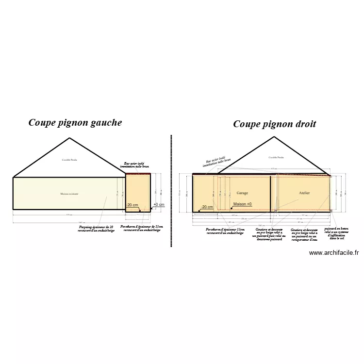 plan de coupe pignon (droit et gauche). Plan de 