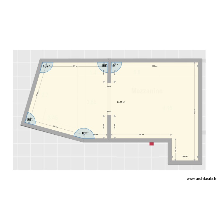 Triplex étage 3 . Plan de 1 pièce et 74 m2
