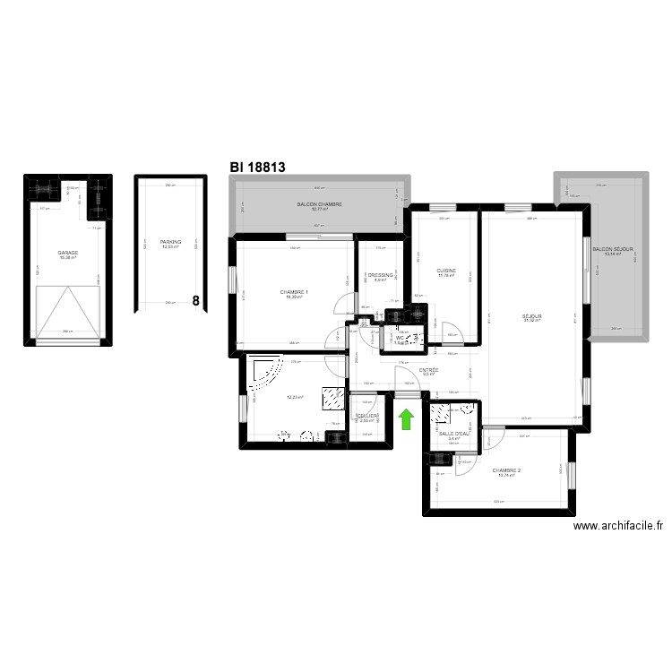 BI 18813. Plan de 20 pièces et 166 m2