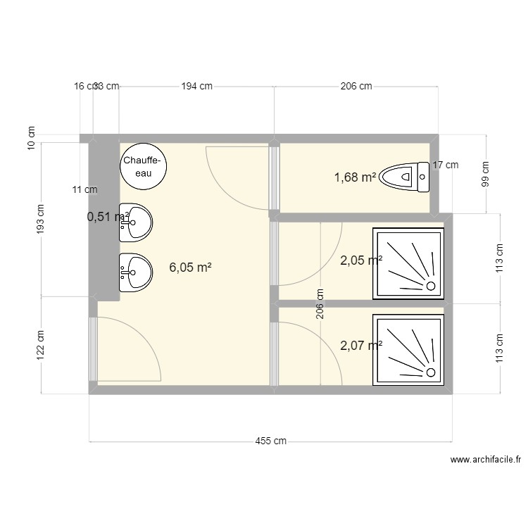 douche chauffeur objectif. Plan de 5 pièces et 12 m2