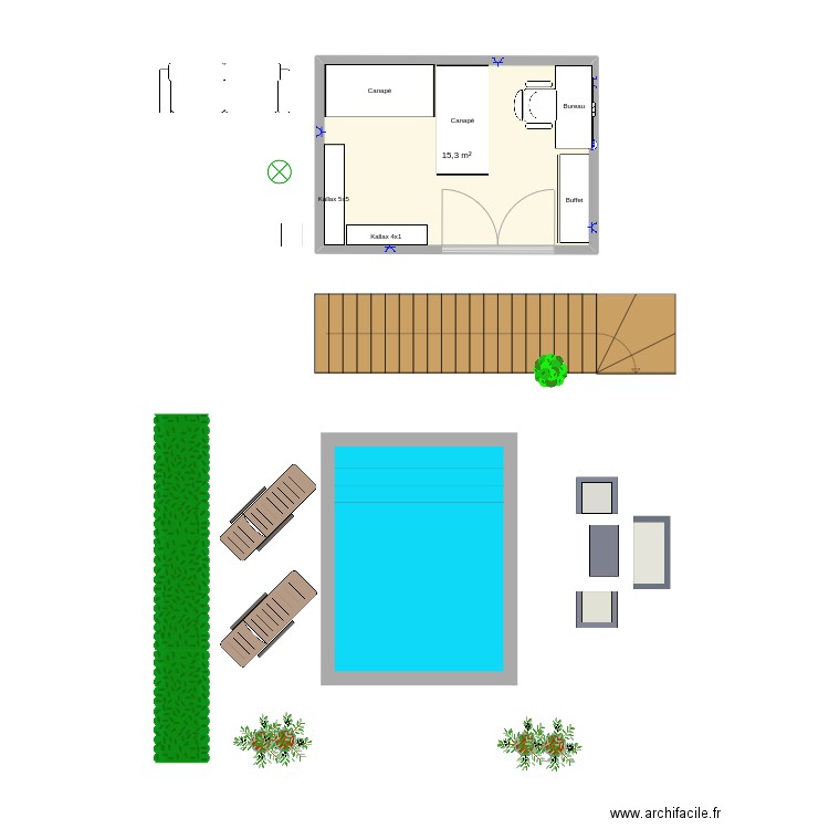 Bureau. Plan de 1 pièce et 15 m2