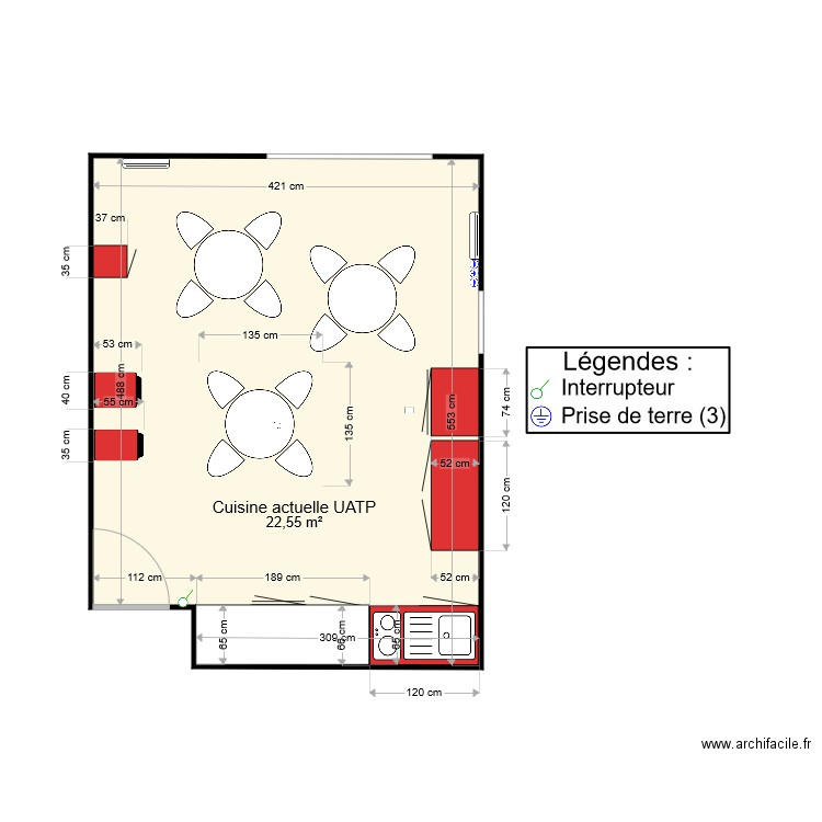 Cuisine actuelle UATP. Plan de 1 pièce et 23 m2