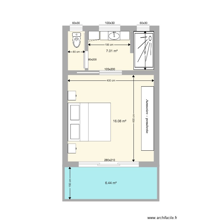 Bugalow chambre sdb 3. Plan de 0 pièce et 0 m2