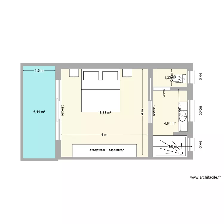 Bugalow chambre sdb 3. Plan de 4 et 29 m² Bugalow chambre sdb 3. Plan de 4 et 29 m²