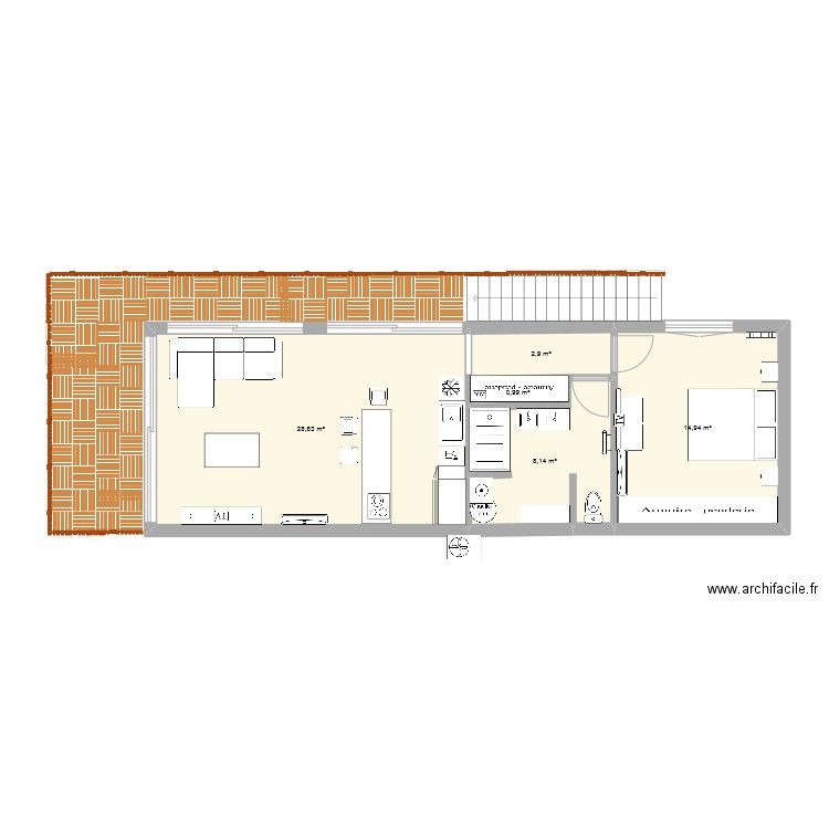 atelier etage 2 et 2 terrasses 55 No .3. Plan de 5 pièces et 56 m2