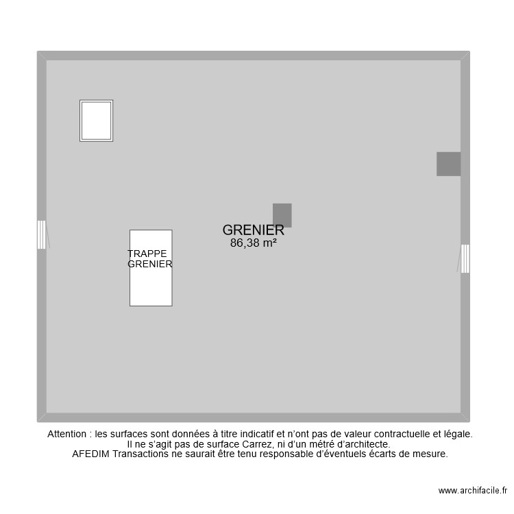 BI 9915 GRENIER. Plan de 1 pièce et 86 m2