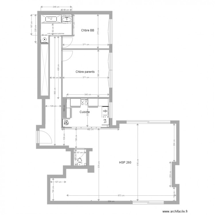 Selle cuisine et sdb. Plan de 0 pièce et 0 m2