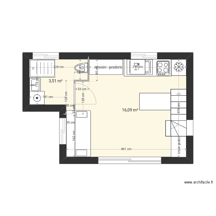 Cab sdb autre escalier . Plan de 5 pièces et 41 m2