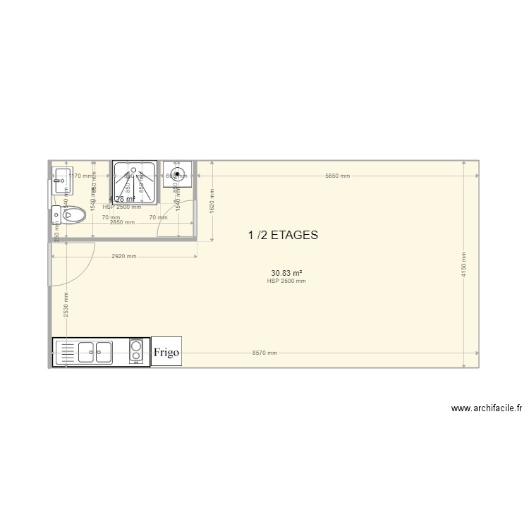 BOLBEC 1 / 2 ETAGES. Plan de 2 pièces et 35 m2