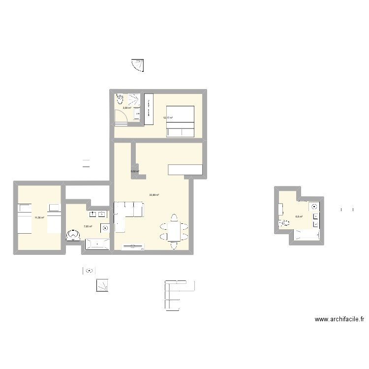 Fontmerle sdb. Plan de 7 pièces et 75 m2