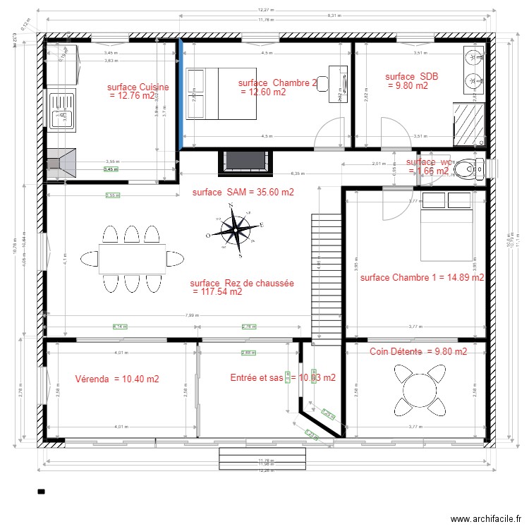 michel chalet 80. Plan de 9 pièces et 81 m2