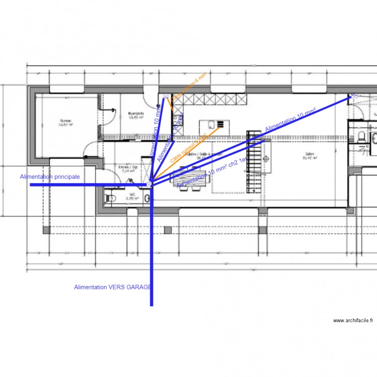 Arrivées électriques et départs vers coffret divisionnaires. Plan de 0 pièce et 0 m2