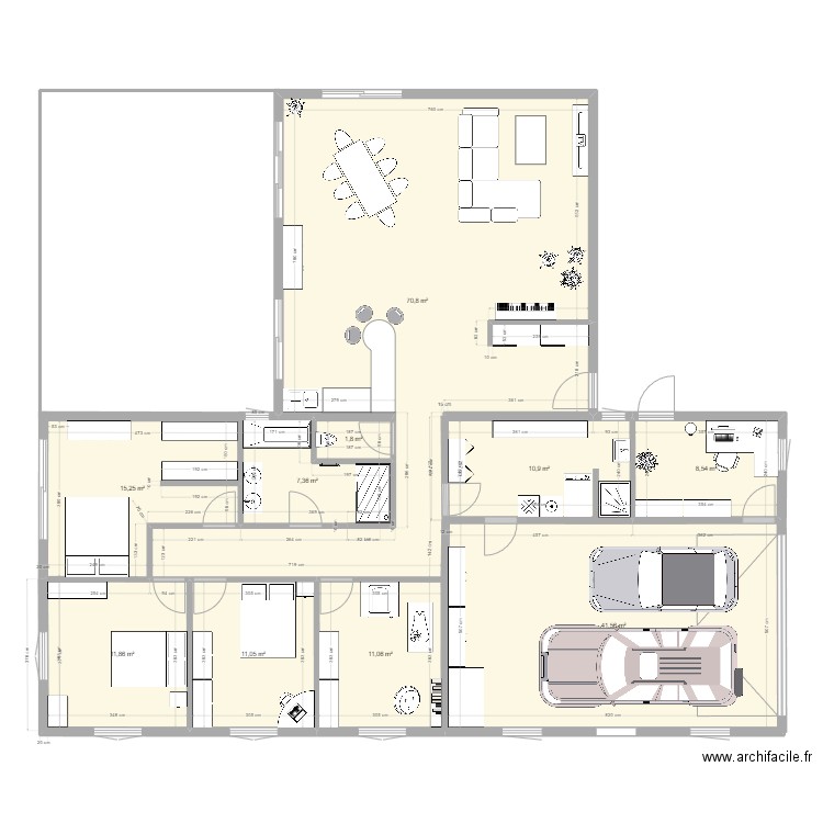 PLAN PROJET / ROCHE . Plan de 10 pièces et 190 m2