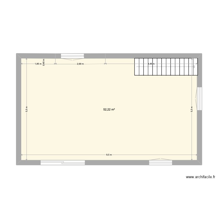 PLAN NU FENETRES ETAGE. Plan de 1 pièce et 52 m2