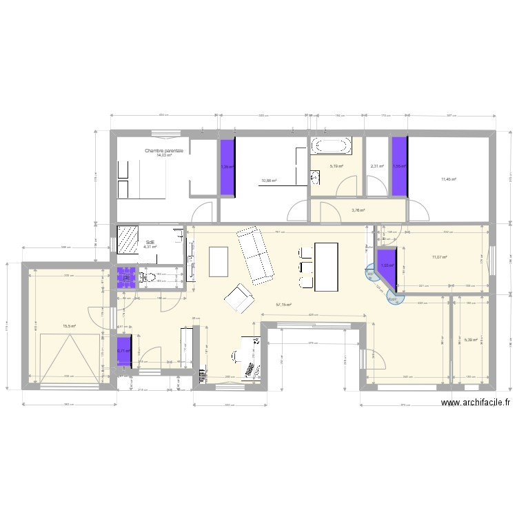 Maison v1_bis. Plan de 17 pièces et 148 m2