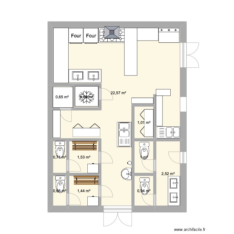 Projet cuisine gestion final. Plan de 11 pièces et 34 m2