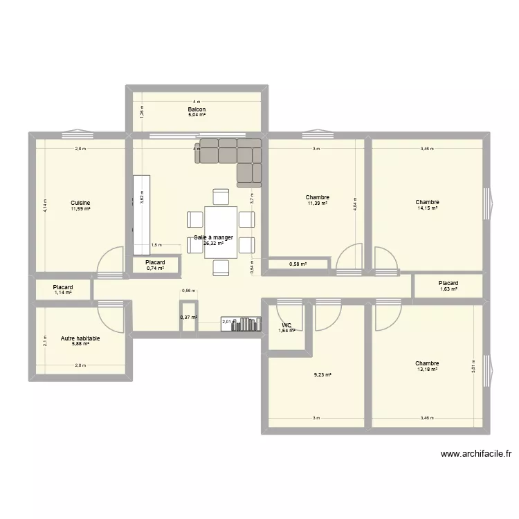 Appart Périgueux v3. Plan de 14 Pièces et 103 m² Appart Périgueux v3. Plan de 14 Pièces et 103 m²