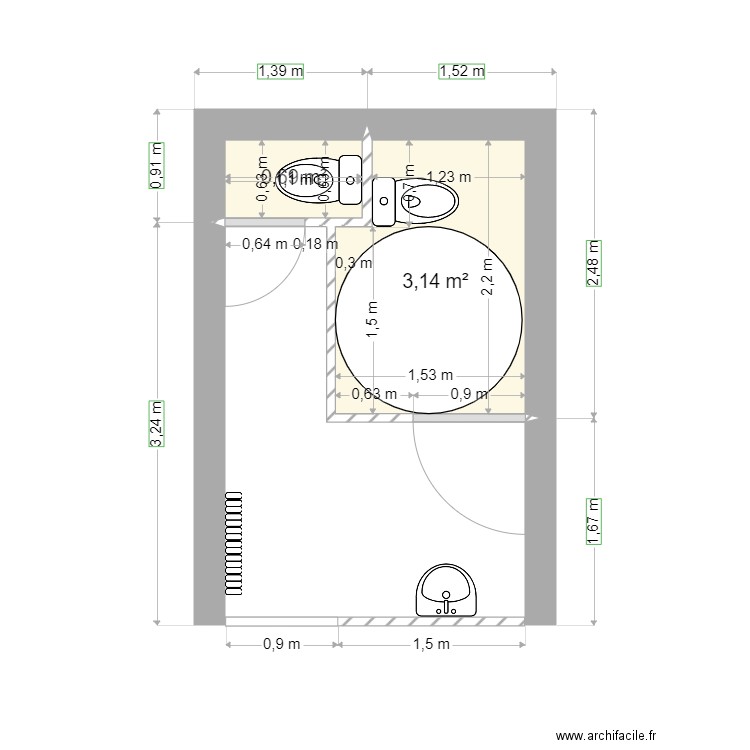 WC fanny version 1. Plan de 0 pièce et 0 m2
