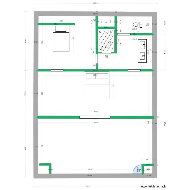 Modification 1er Maison existante 1. Plan de 2 pièces et 90 m2
