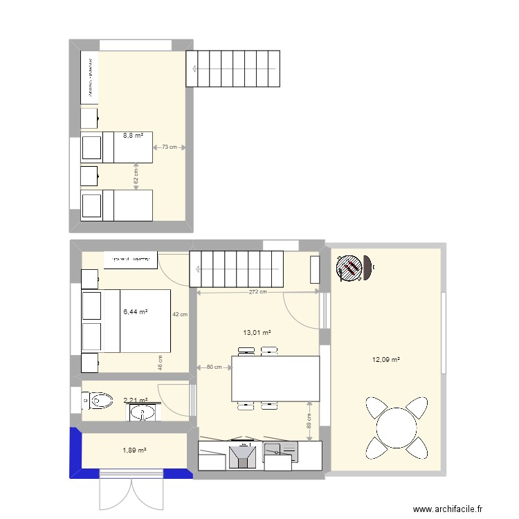 projet i2d V2. Plan de 6 pièces et 44 m2