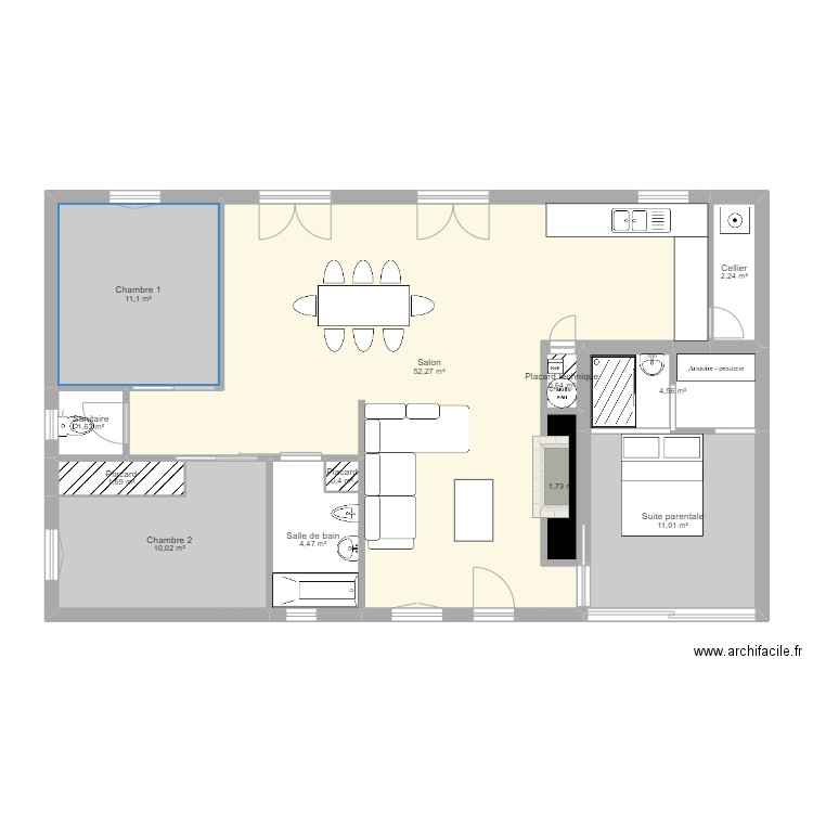 Projet n°1. Plan de 12 pièces et 102 m2