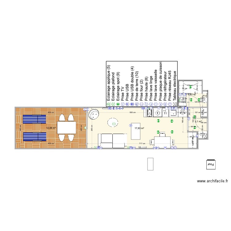 Studio Britania pour test V1. Plan de 4 pièces et 35 m2