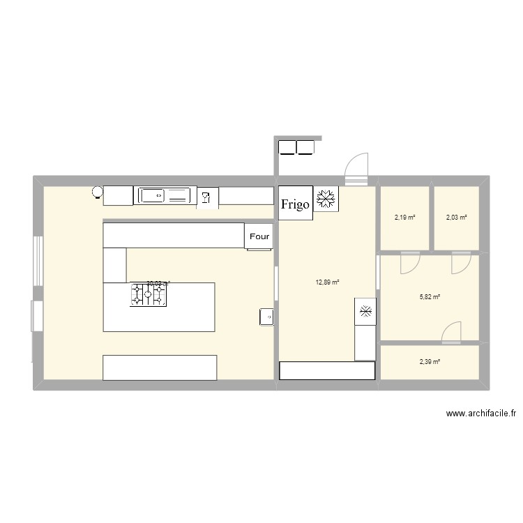 Cuisine plan gestion Val. Plan de 6 pièces et 55 m2