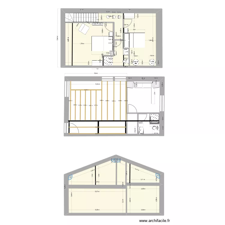 BRIDES R+1 2. Plan de 3  et 76 m²