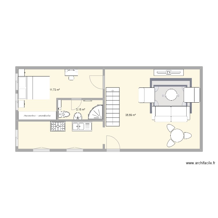 MAISON MOHAMED. Plan de 3 pièces et 51 m2