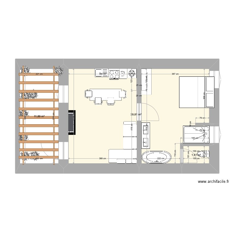 quarto 6. Plan de 3 pièces et 53 m2