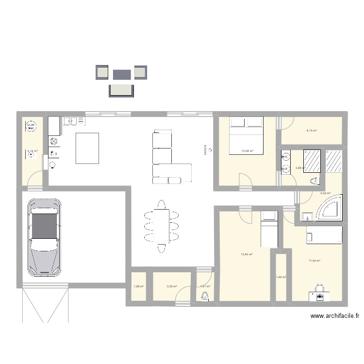 Maison 2. Plan de 11 pièces et 62 m2