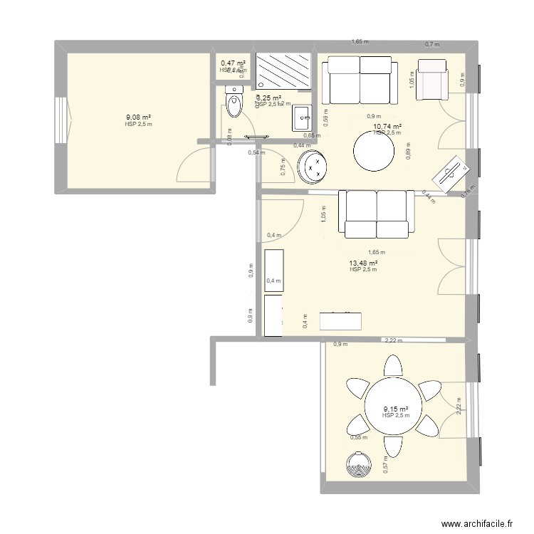 AGNES ET DOMINIQUE. Plan de 6 pièces et 46 m2