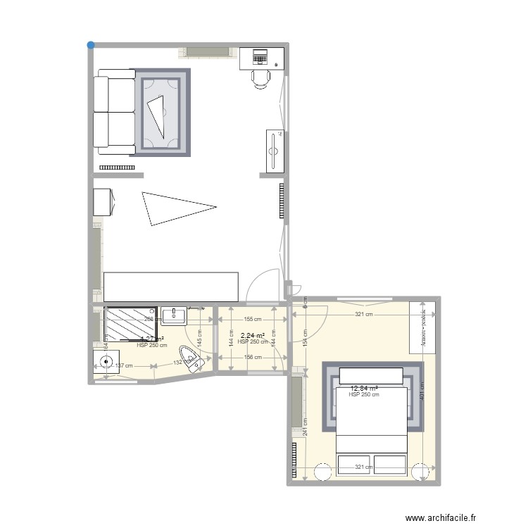 Wagram. Plan de 3 pièces et 19 m2