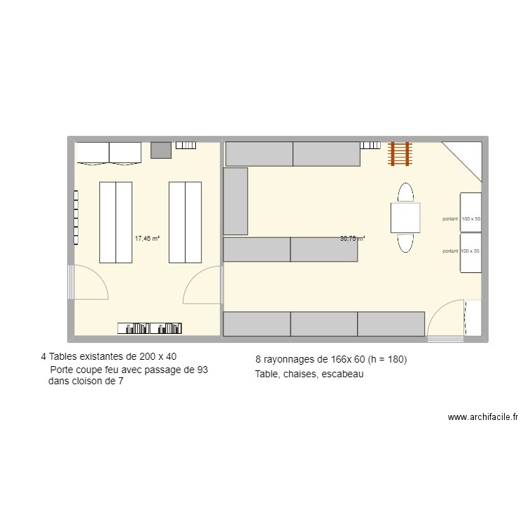 Saint Vincent de Paul et salle caté (projet 2). Plan de 2 pièces et 48 m2