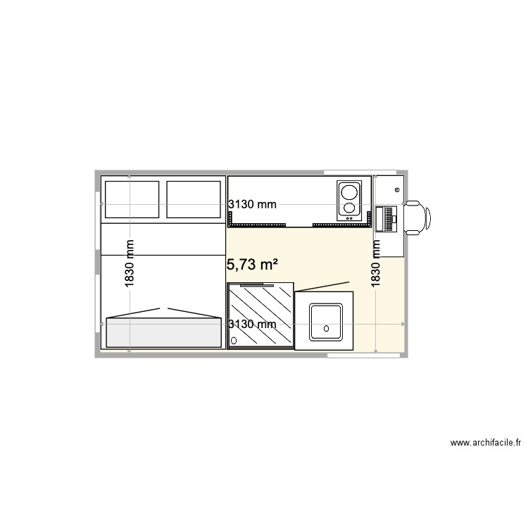 Plan fourgon. Plan de 1 pièce et 6 m2