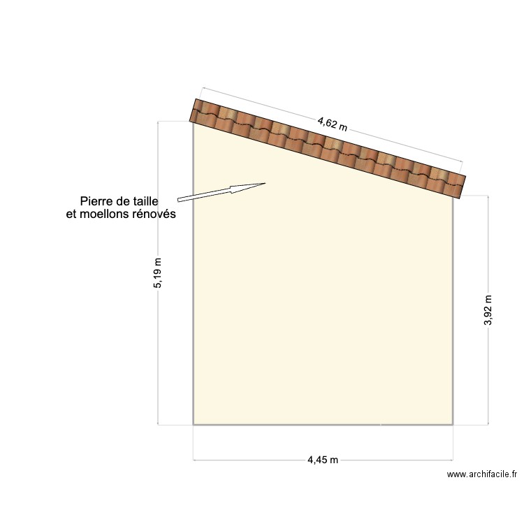 facade est . Plan de 1 pièce et 20 m2