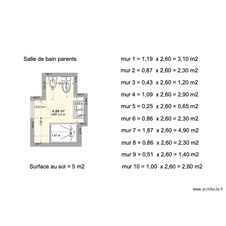 SDB Parents Appt 5 Bab Al Irfane. Plan de 1 pièce et 5 m2