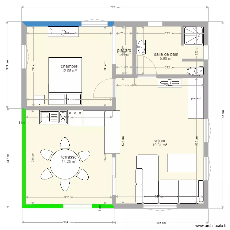 bungalow trois rivi&egrave;res. Plan de 