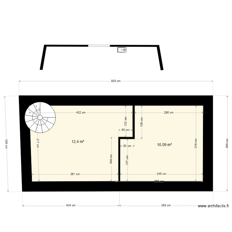 pavillon  rch 20. Plan de 2 pièces et 22 m2