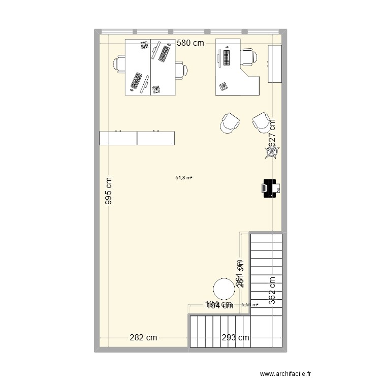 trensfo blub. Plan de 2 pièces et 57 m2