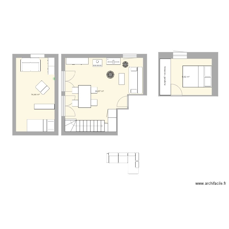 pralo. Plan de 3 pièces et 49 m2