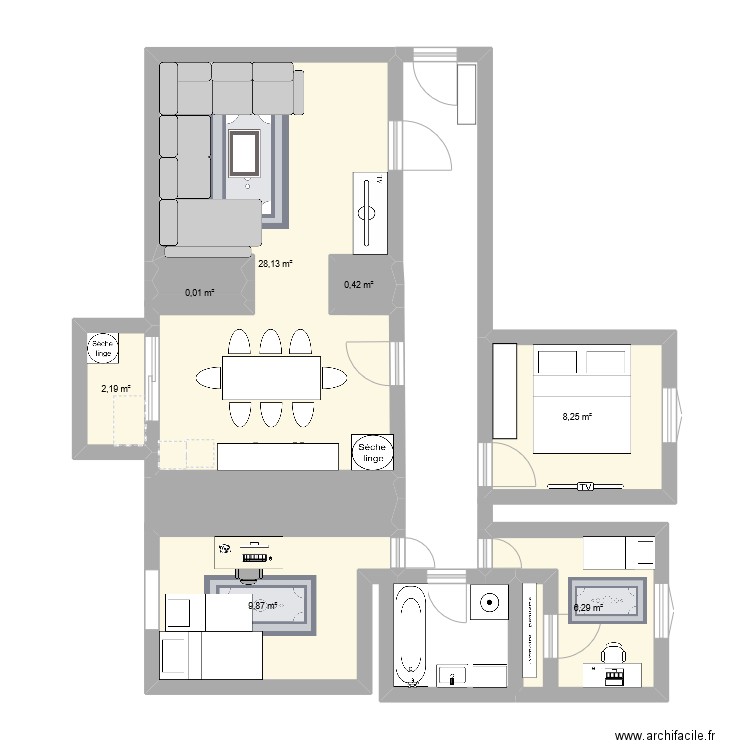 akram techno. Plan de 7 pièces et 55 m2