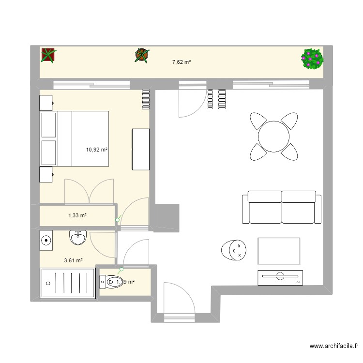 Appt 2023 cuisine ouverte. Plan de 5 pièces et 25 m2