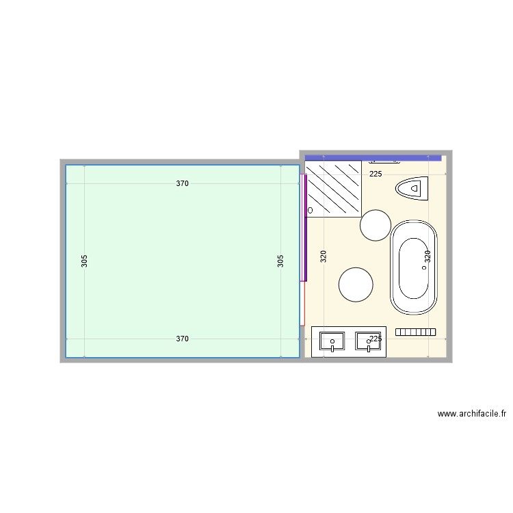 Salle de bain Poterie 2021 05. Plan de 2 pièces et 19 m2