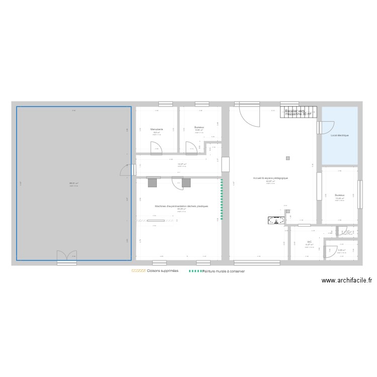 Plan atelier Mettray v2 manufacture. Plan de 11 pièces et 249 m2