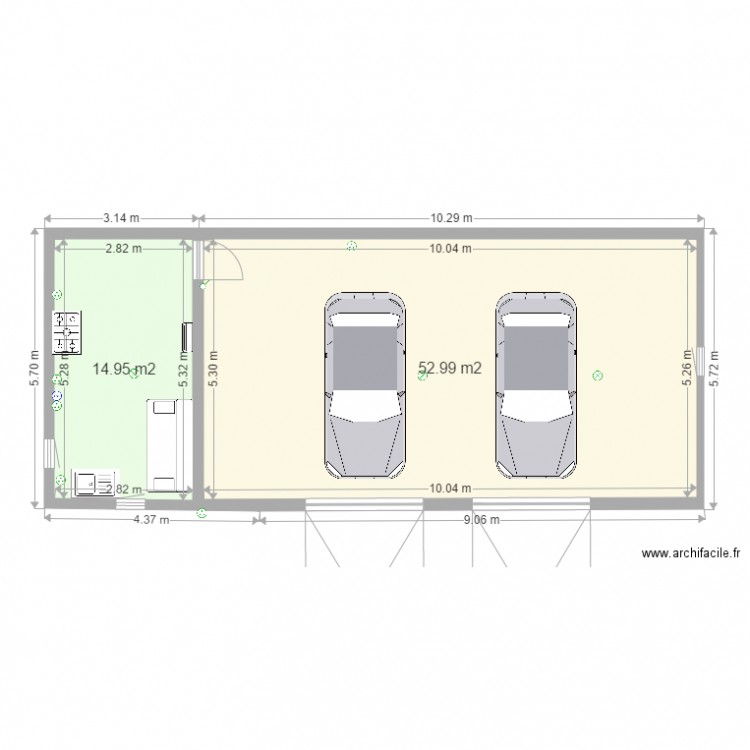 garage 2 voiture avec cuisine. Plan de 0 pièce et 0 m2