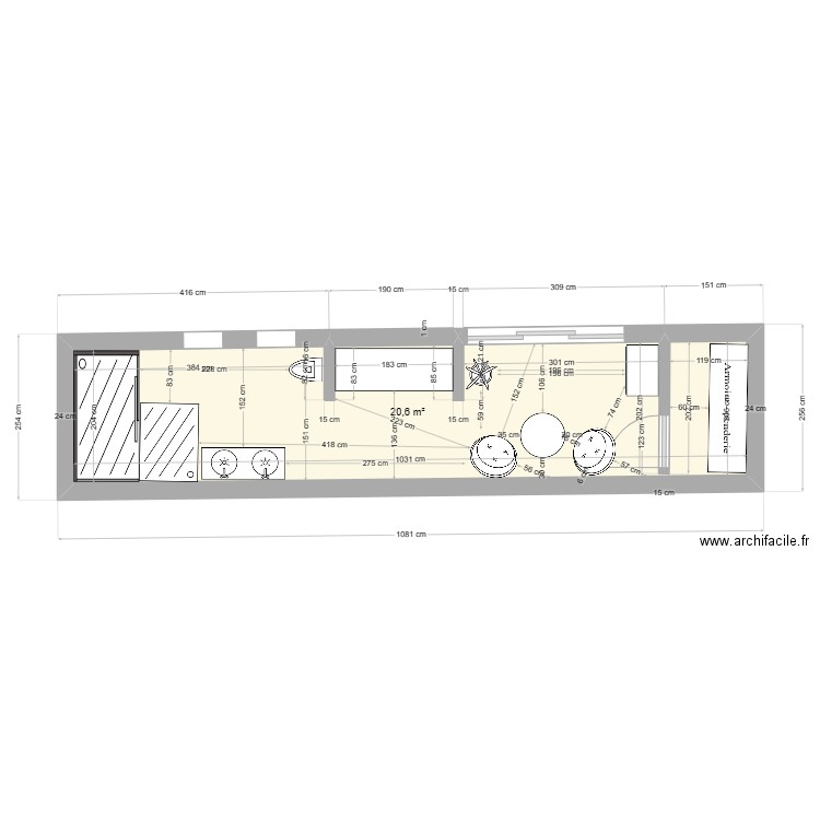 Dépendance Far. Plan de 1 pièce et 21 m2