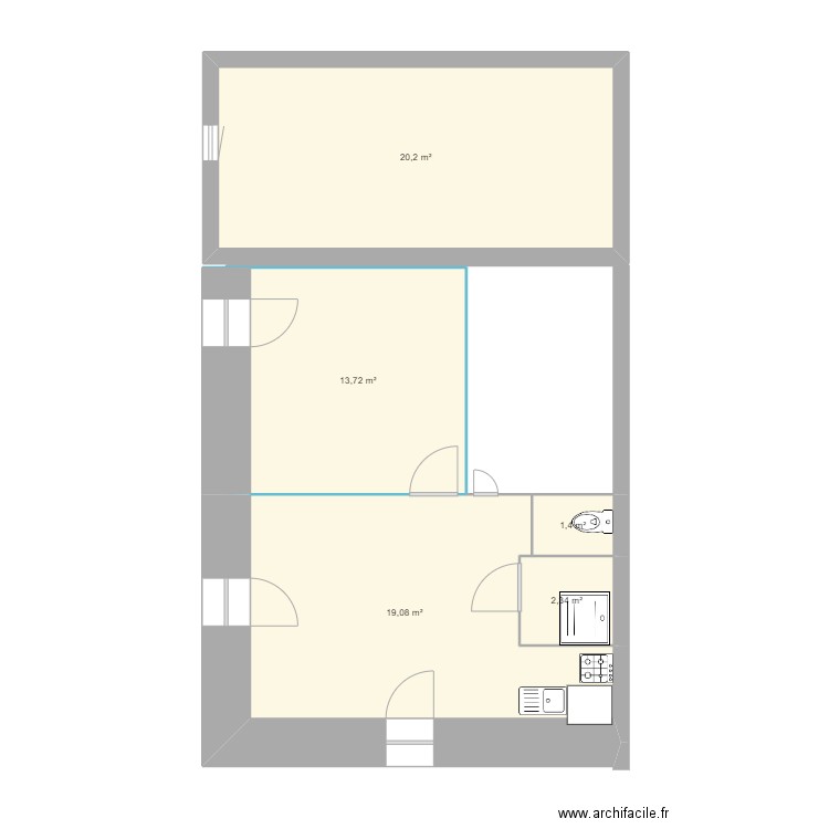 niveau 0. Plan de 5 pièces et 41 m2