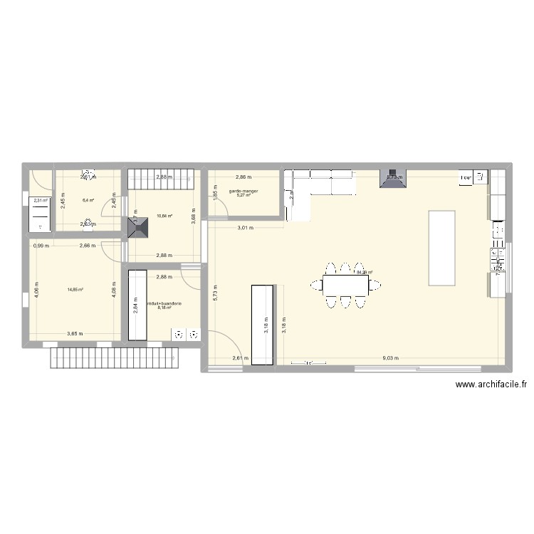 transformation Chavannes. Plan de 7 pièces et 132 m2